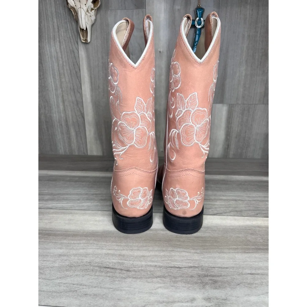 Shyanne Lasy Floral Boots Kids 7 Pink Floral Embroidered Square Toe BBSC1980